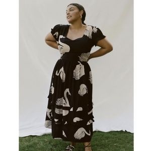 Anthropologie The Odells Black Swans Print Maxi Dress Size 1X